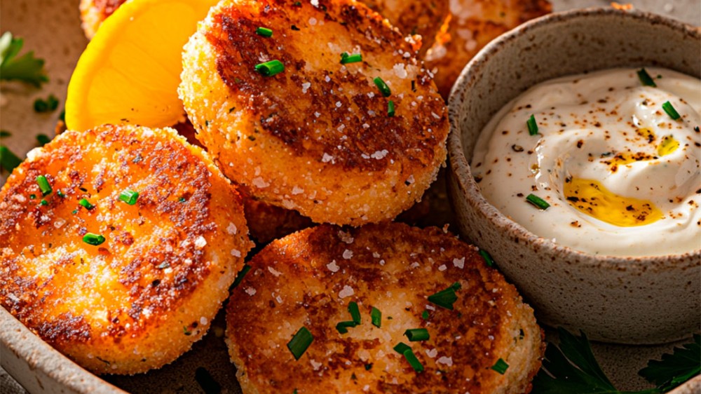 Blumenkohlkrokette mit Knoblauch und Schnittlauch
