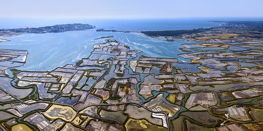Photographie aérienne des marais salants de Guérande.