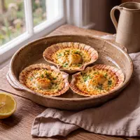 Découvrez notre recette de coquilles Saint-Jacques gratinées au four. Des noix Saint-Jacques fondantes, une sauce au vin blanc, crème et Fleur de sel.